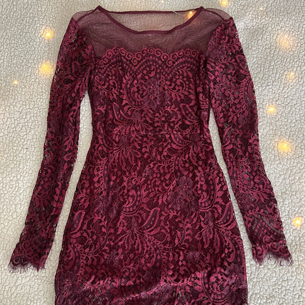 Maroon Long Sleeve Dress